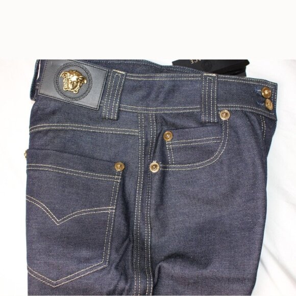 $795 Versace Jeans Women's Dark Blue Gold Medusa Jeans Pants Size 25,27,28,32 - Picture 3 of 10